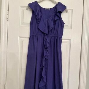 Russ Berens Malibu 100% Linen Dress Ruffle Women's S Purple Hand Colored